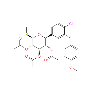 CAS：1018899-03-0，(2S,3S,4R,5S,6R)-2-(4-氯-3-(4-乙氧基苯基）苯基)-6-甲硫基四氫-2H-吡喃-3,4,5-三乙酸酯